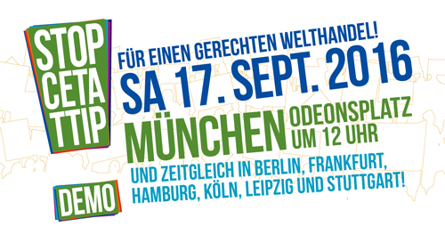 Gemeinsam zur STOP CETA+TTIP-Demo am 17. September 2016 in München
